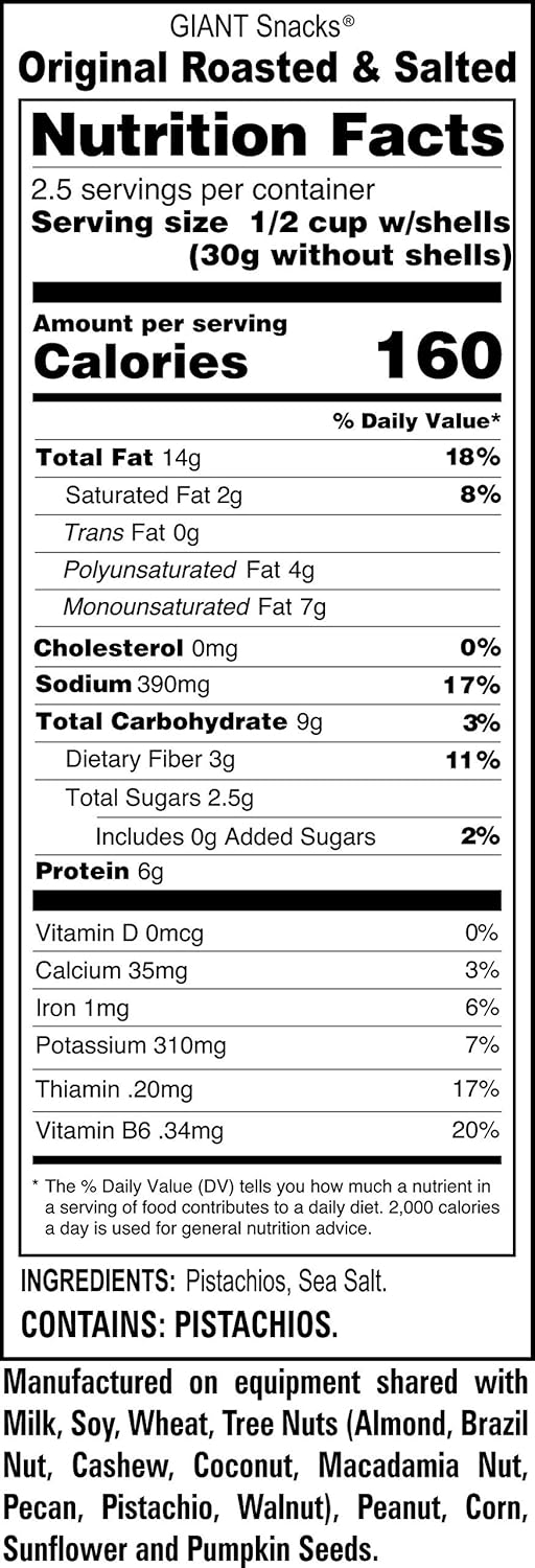 GIANTS Original Salted Pistachios - 5 oz. Bags (12 count case)