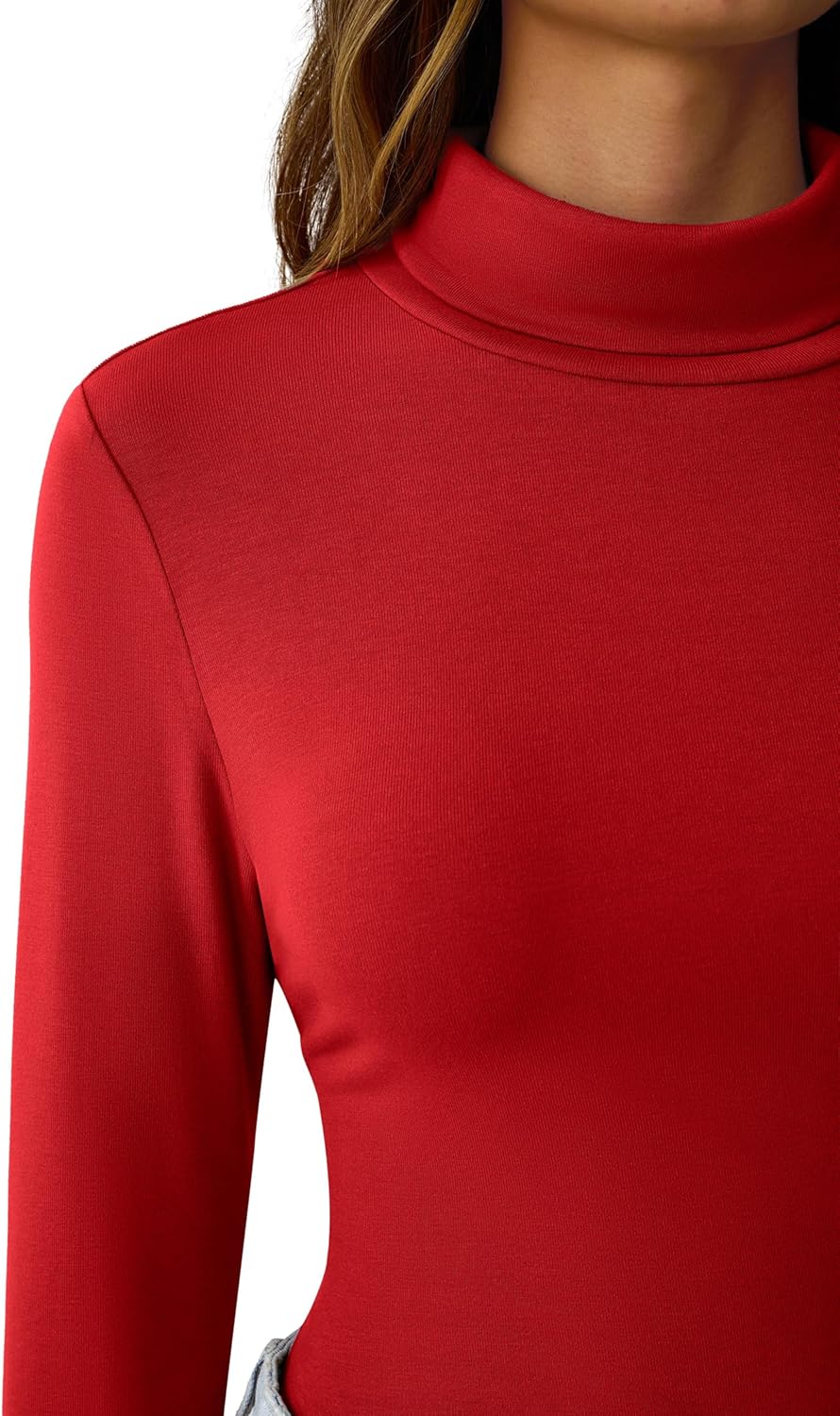 Womens Long Sleeve Shirts Mock Turtleneck Turtle Neck Fall Fashion Basic Thermal Underwear Layer Tops Tight Slim Fit Cute Ribbed T-Shirts Winter Trendy Clothes 2025 Red XL - Image 4