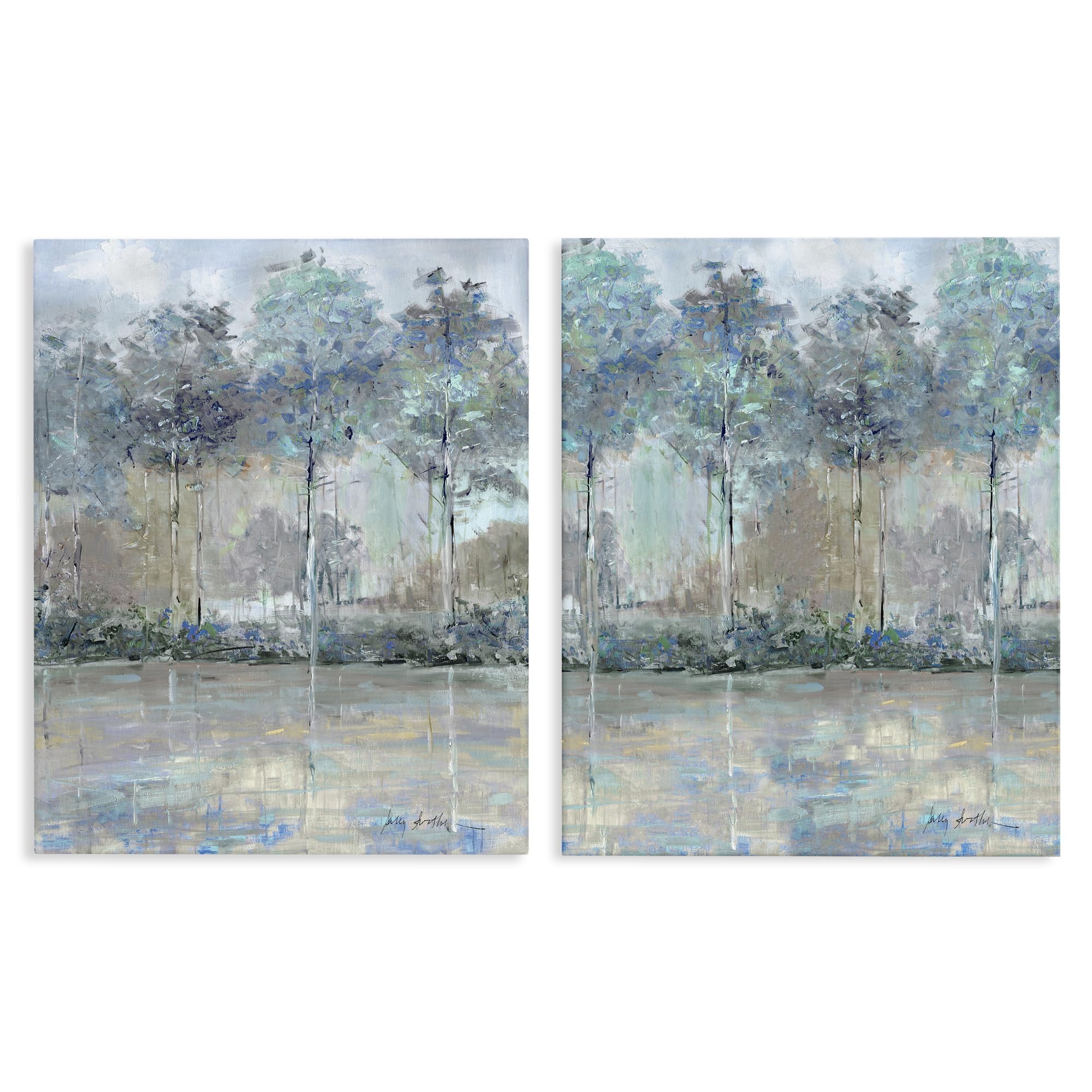 Stupell Industries Tranquil Forest Water Reflection 'Subdued Tree Landscape Impression', 2Pc Canvas Art Set 2, 24 X 30 Inches, Easy To Hang And Sturdy, Made In Usa, By Sally Swatland