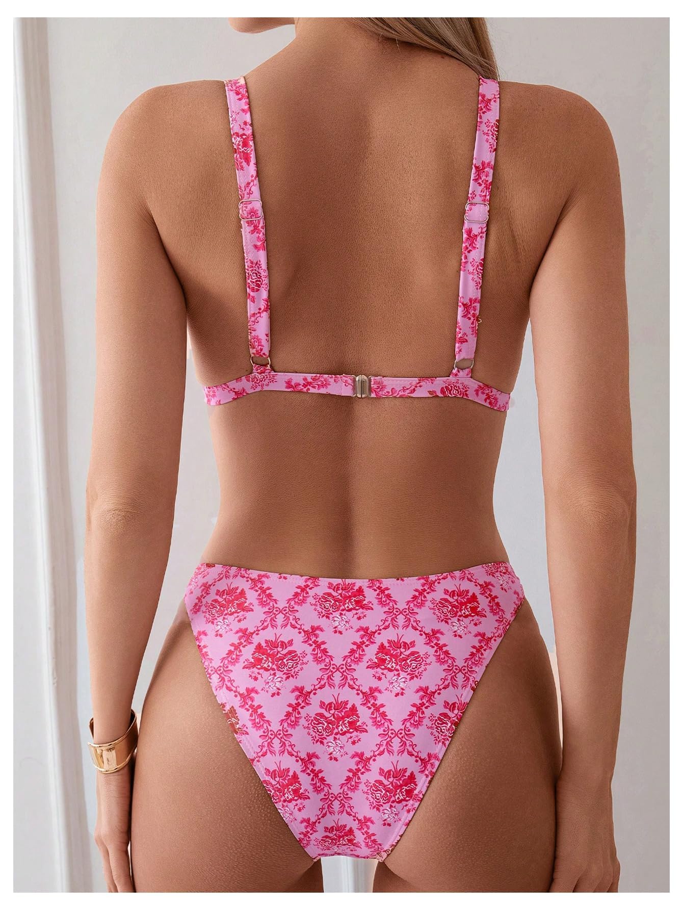 ZAFUL Damen 2-teiliger Badeanzug mit Blumendruck, dreieckiger String, hochgeschnittener Bikini-Sets, Badeanzug