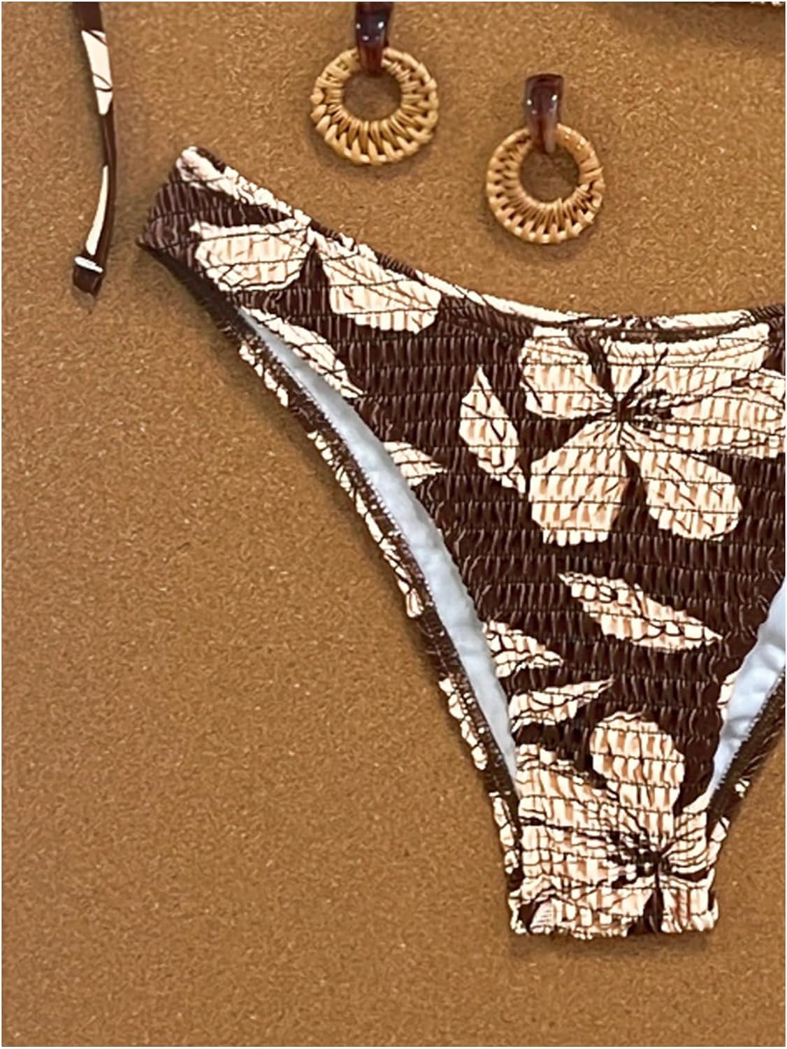 Women's 2 Piece Bikini Sets Boho Floral Print Tie Back Halter Bras and High Waisted Thongs