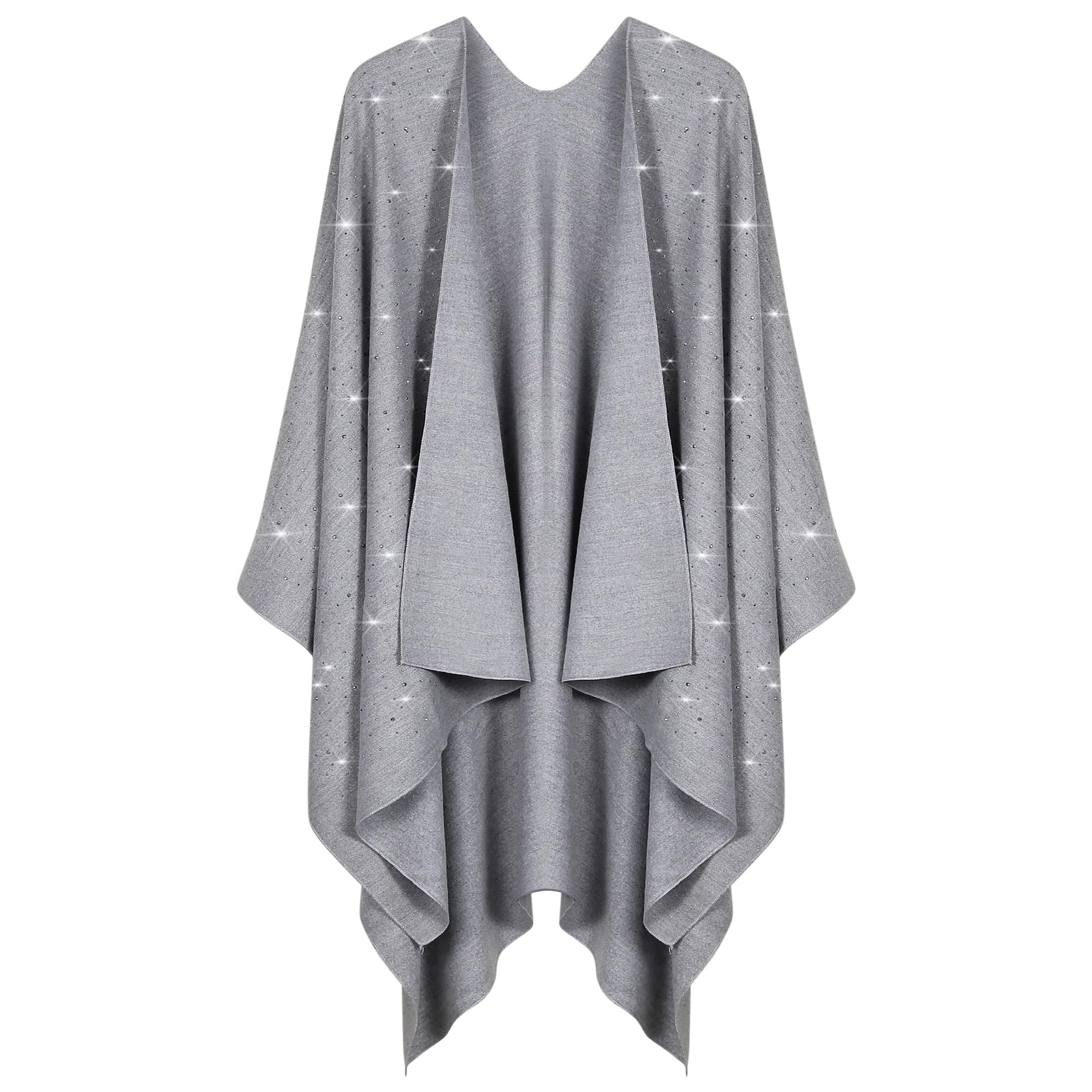 Womens Rhinestones Open Front Poncho Shawl Wrap Cape Ruana Travel Blanket Cardigan
