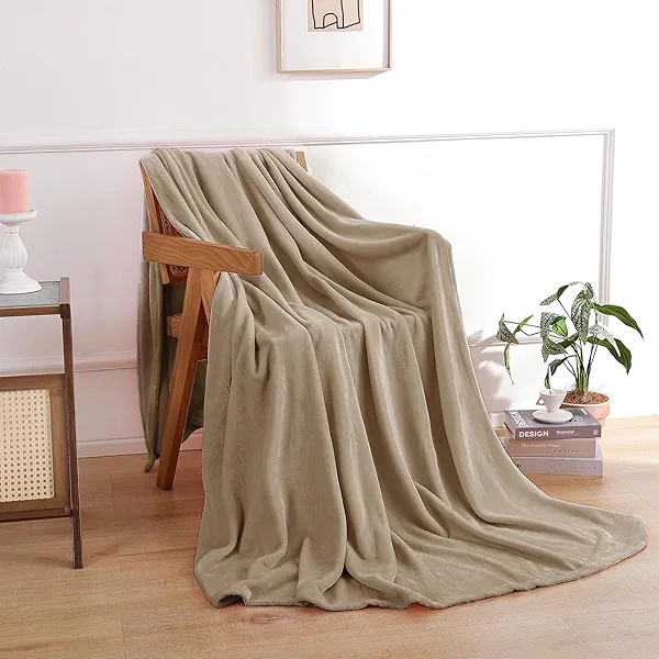 Beige Fleece Throw Blanket for Couch Chair Sofa, Soft Warm Fuzzy Cozy Blankets for Women Men, 300GSM Room Decor Flannel Microfiber Blankets for All Seasons, 50x60 Inches