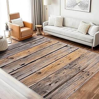 Brown Wood Plank Throw Rug, Washable Country Rustic Barn Distressed Area Rugs 2x3 - Vintage Small Carpet, Entryway, Bedroom, Kitchen, Home Decor, Indoor Mat, Soft, Non Slip, Non Shedding