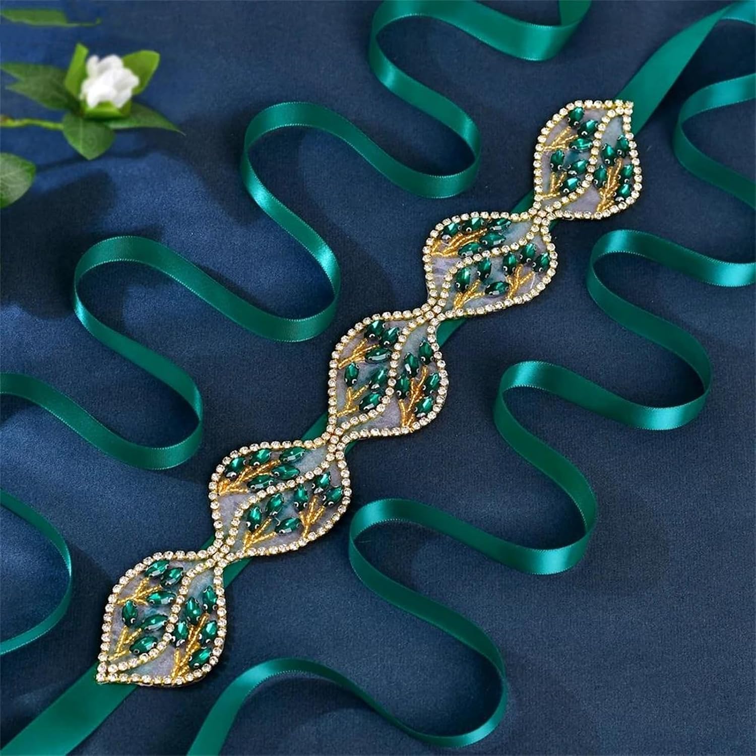 Women’S Bridal Belt Leaf Shape Applique With EN8 Rhinestones For Formal Dinner Parties And Evening Gowns