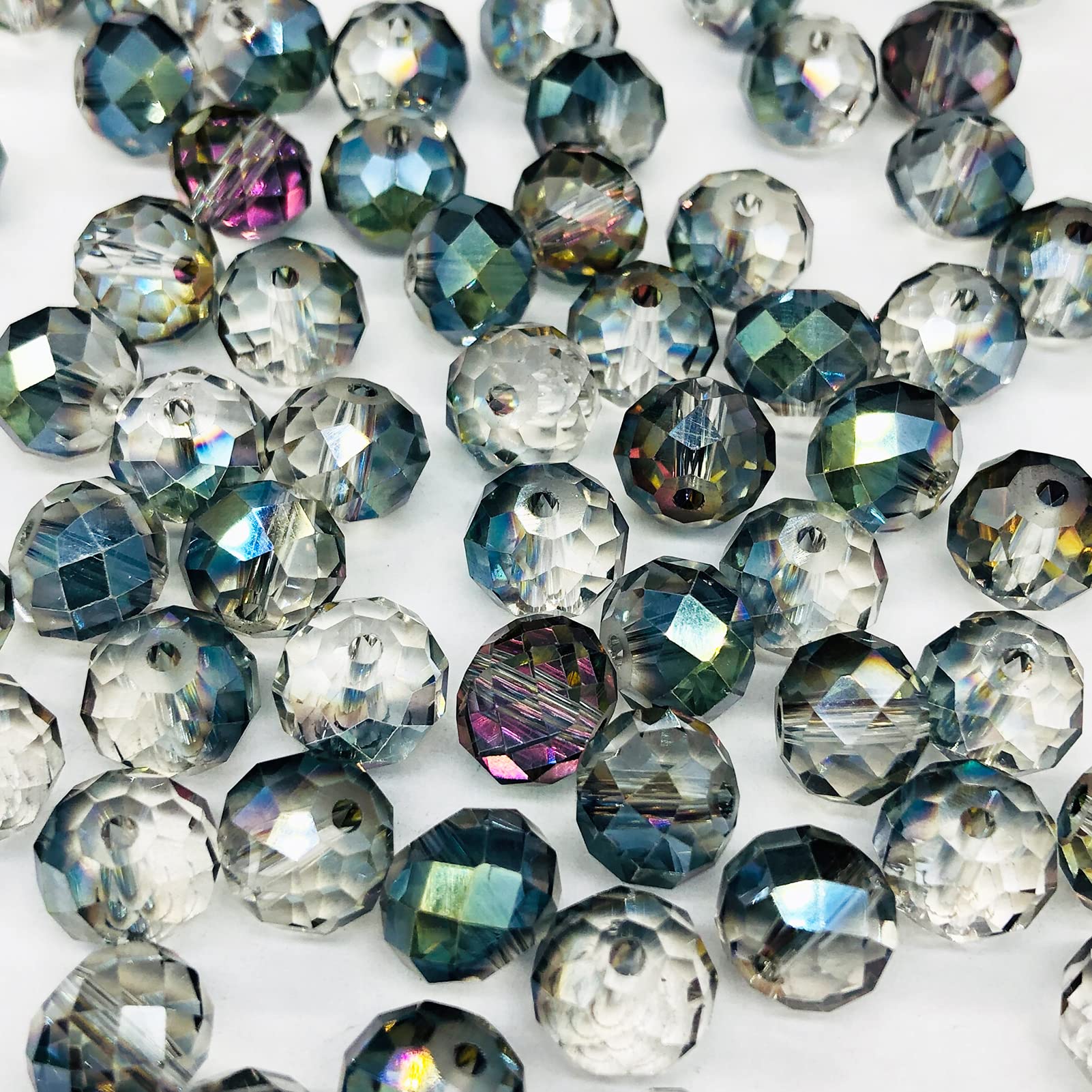 Dowarm 200 Pieces 8mm Briolette Beads, Crystal Glass Beads for Jewelry Making, Rondelle Crystal Beads for Crafts Wine Charms Wind Chimes Suncatchers, Briolette Spacer Beads, Plated Rose Green