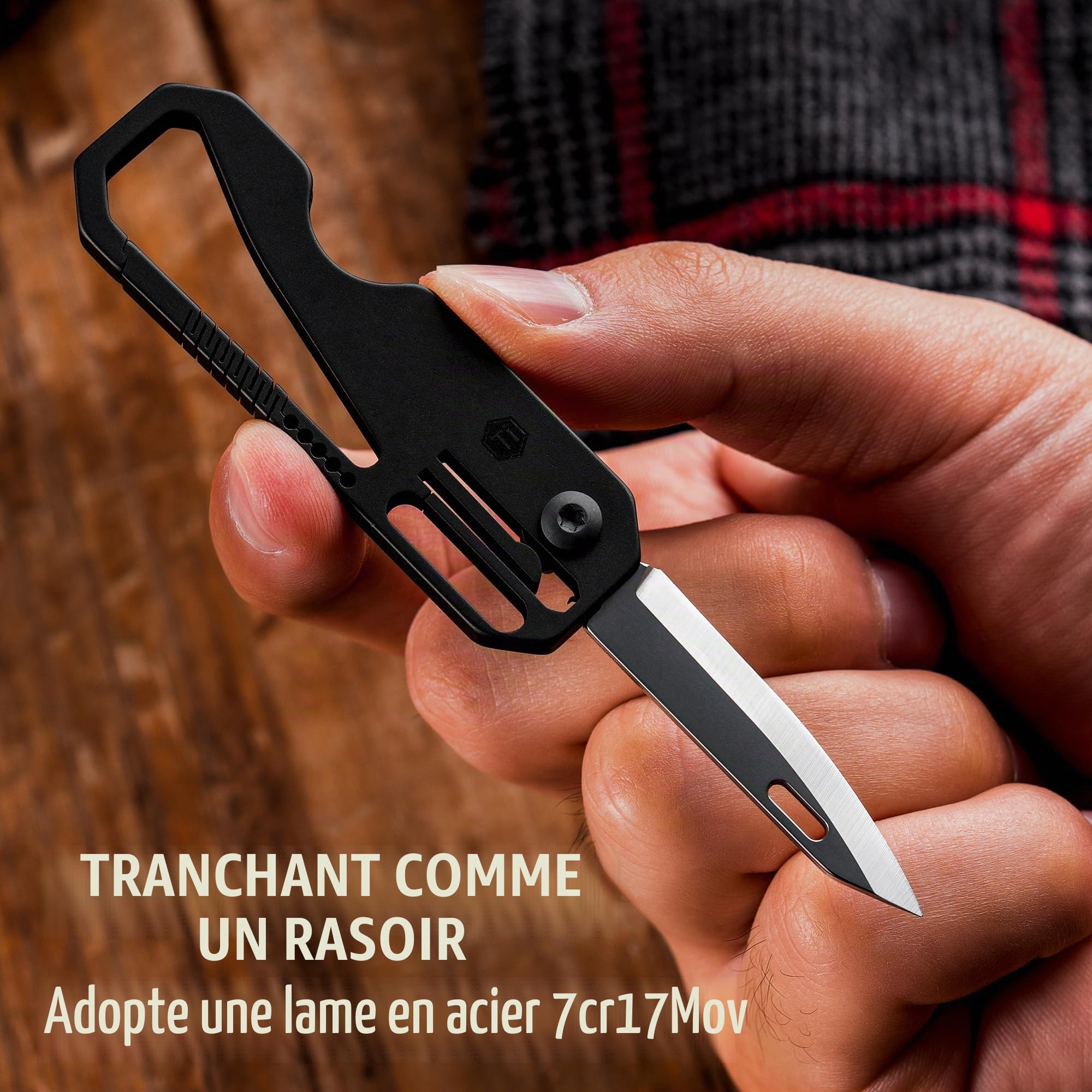 KeyUnity KK08 Couteau pliant EDC - Couteau utilitaire de poche en titane avec mousqueton pour le transport quotidien (KK08BK)