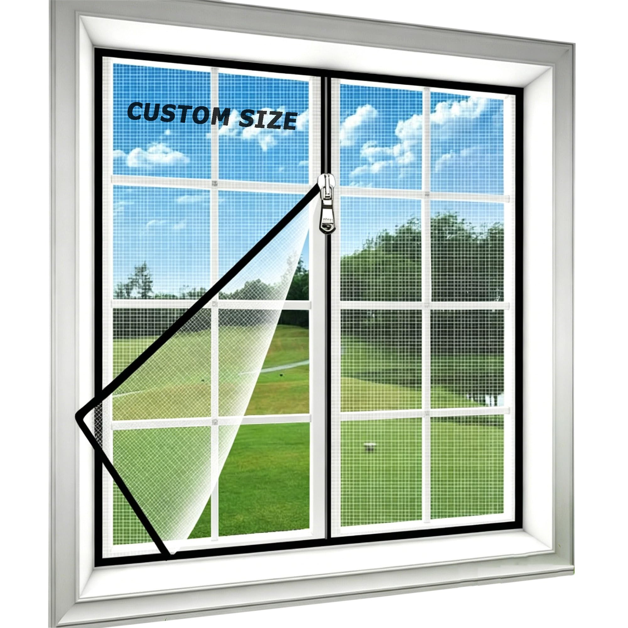 Aduodao Black Semi-Transparent Window Fly Screen For Balcony Summer Patio, Custom Size Cat Safety Net Window Screen With Zipper, Self-Adhesive Pets Protection Guard Mesh