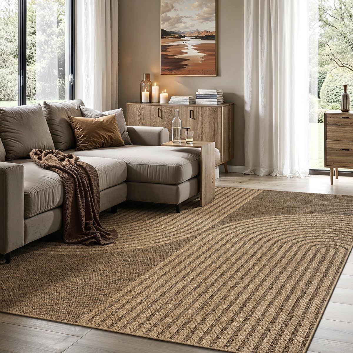 the carpet Kansas Outdoor Teppich – Wetterfester Indoor & Outdoor Teppich im Jute-Look für Balkon, Terrasse, Garten, Wohnzimmer & Esszimmer, pflegeleicht und UV-beständig, ca. 120 x 170 cm