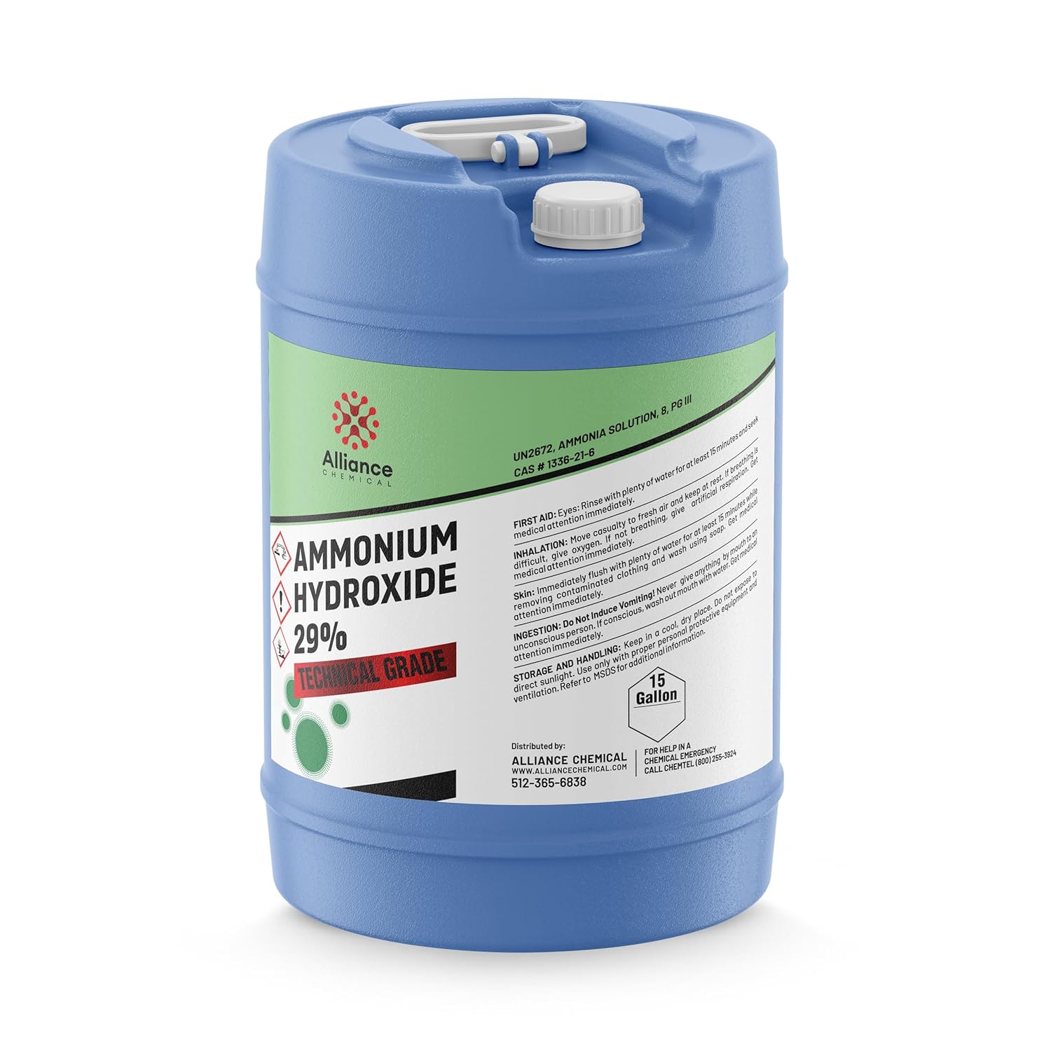 Alliance Chemical Ammonium Hydroxide 29% Technical Grade - 15 Gallon Drum - Ammonia Liquid for Industrial Chemistry