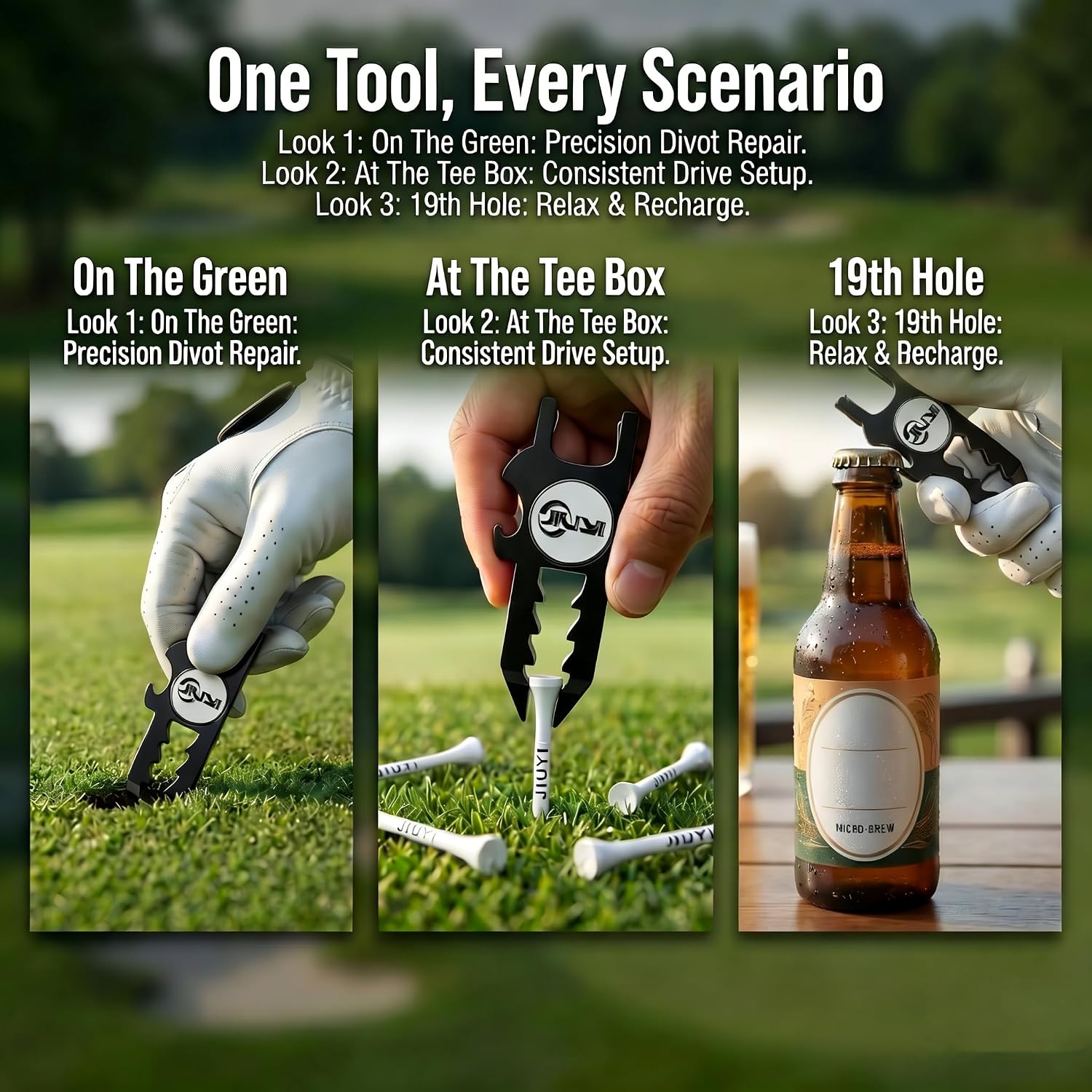 Golf Divot Tool for Men and Women | Magnetic Ball Marker, Tee Height Adjuster, 6 Golf Tees, Multi-Functional Golf Accessory