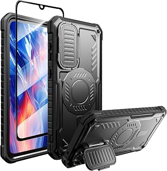 for Samsung Galaxy S23 FE Case with Glass Screen Protector, Military Grade Shockproof Case with Lens Protection and Kickstand, Compatible with Samsung S23 FE 5G Phone 6.4 Inch - Black