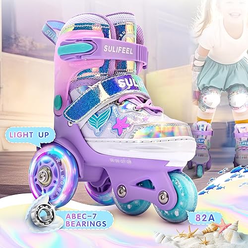 Miniatura 4 de SULIFEEL Patines Shell Purple y rodilleras de unicornio arcoíris