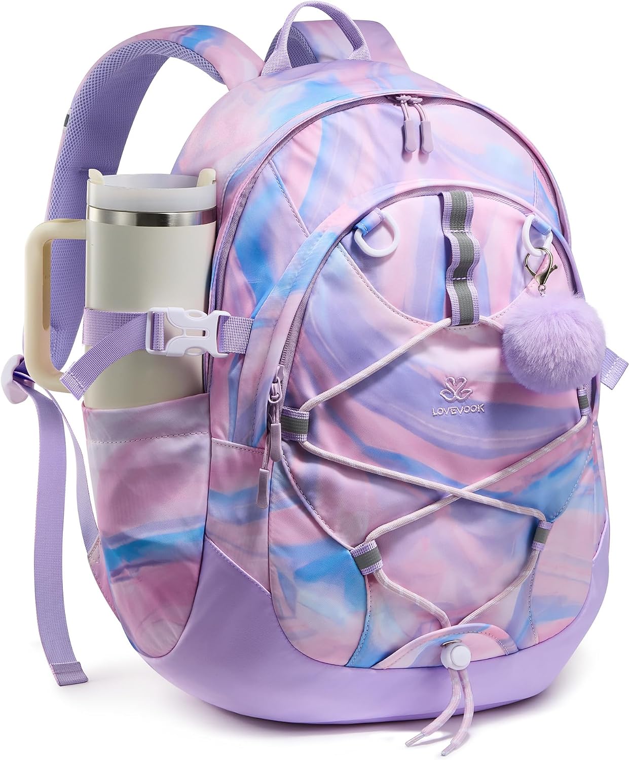  School Backpack for Teen Girls, Cute Kids Travel Backpack with Chest Strap, Waterproof College Student Bookbag Purse, Back to School Backpacks Fits 15.6 Inch Laptop & 40oz Tumbler