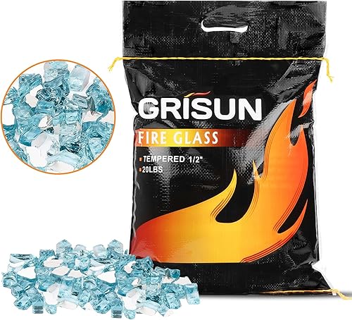 Vista 236 de Grisun Vidrio ignífugo para cuenco de fuego, 1/2 pulgada de alto, 10 libras, brillo reflectante, rocas de vidrio templado para gas natural o Verde