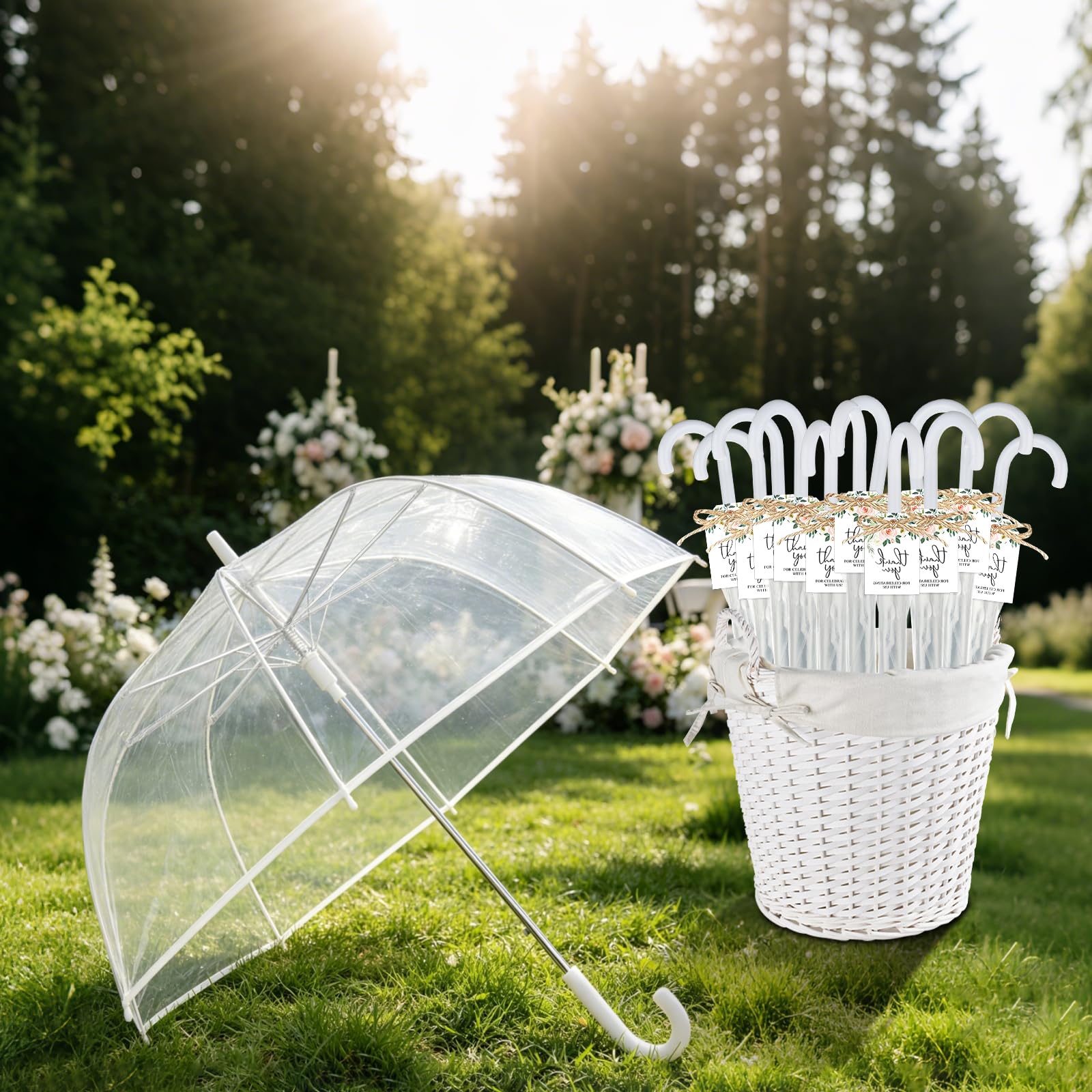 Draupnir 12 Stück transparente Hochzeitsschirme, Großpackung 129 cm, großer transparenter Regenschirm für Regen, Hochzeitsgeschenke für Gäste, Brautgeschenke, Regenschirme, Geschenke, Großpackung