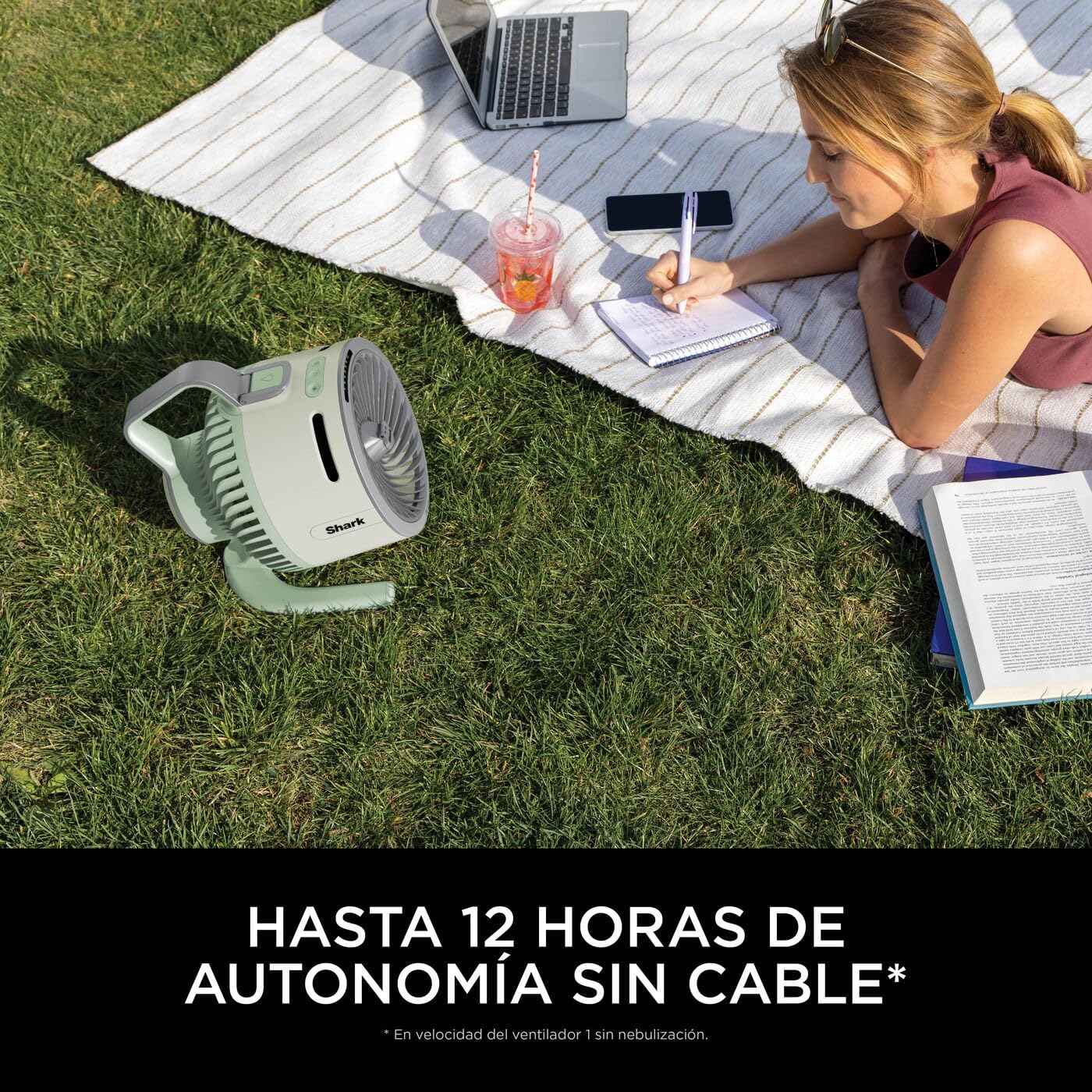 Shark FlexBreeze HydroGo, potente ventilador silencioso portátil con nebulización, para interior y exterior, con o sin cable, pequeño y ligero, 5 ajustes de velocidad, Menta FA050EUGN