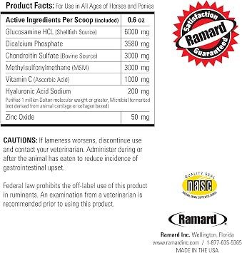 Ramard Total Joint Care Supplements - Equine Joint Supplement w/Glucosamine, Chondroitin, Chondroitin Sulfate, Vitamin C, Hyaluronic Acid, Total Tendon Care Horse Joint Support Supplement 1.12 lbs