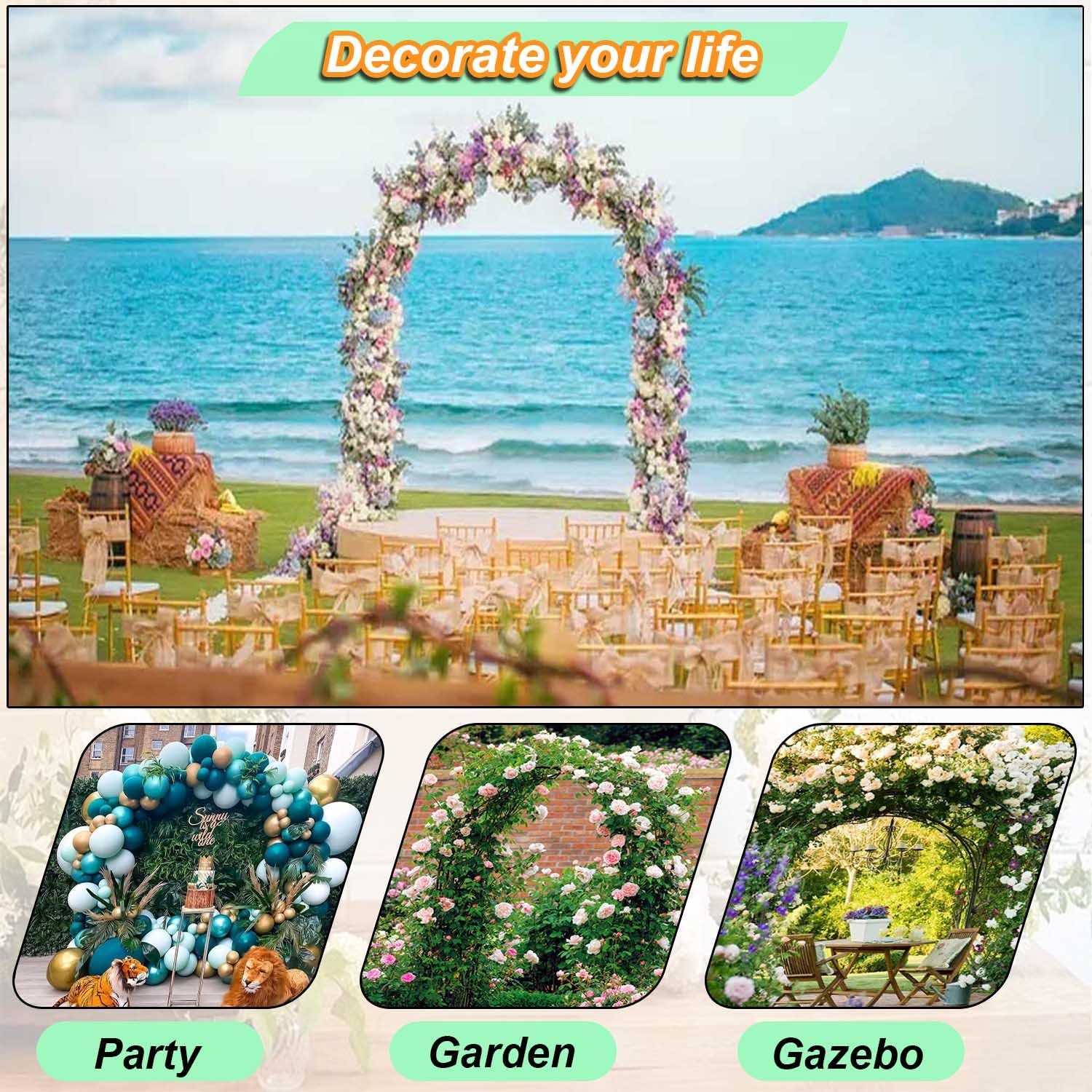 Arco da Giardino in Metallo Robusto Arco per Rampicanti, 80 120 140 180 200 240 280 300 350cm, per Patii Finestre Giardini Portici(Nero,W300 X 220cm)