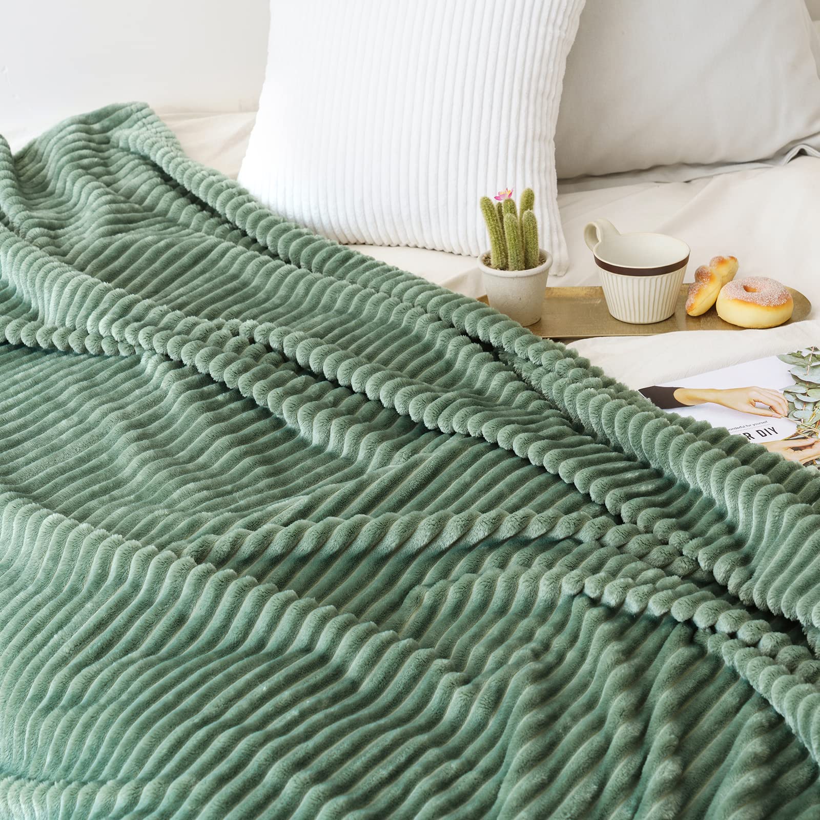 MIULEE Coperta Pile Calda Divano in Velluto Coperta Plaid Morbida per Singolo e Matrimoniale Letto Decorazioni Casa Poltrona Tinta Unita per Letto Ufficio Elegante 1 Pezzo 125x150 CM Verde Chiaro