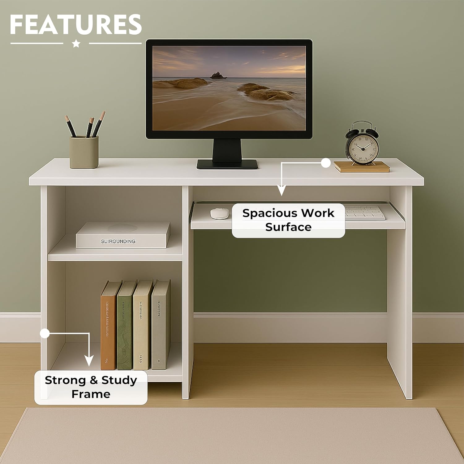 Callas Engineered Wood Computer Desk with Keyboard Tray – Small Modern Writing Desk for Home Office, Bedroom, or Living Room – Sturdy & Simple Laptop Table (CB-ST-04-White) 22 81dMTIe6YJL. SL1500