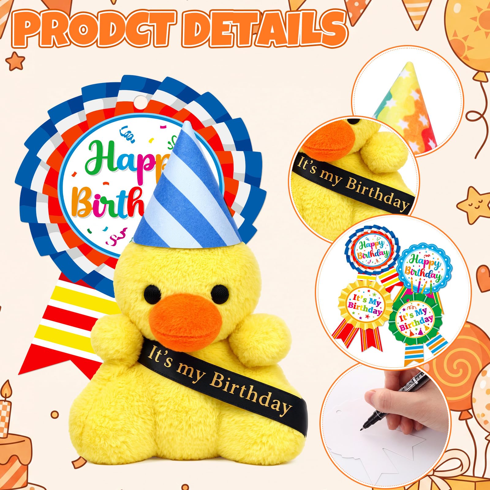 Hollowfly Lot de 24 mini jouets en peluche d'anniversaire en vrac avec