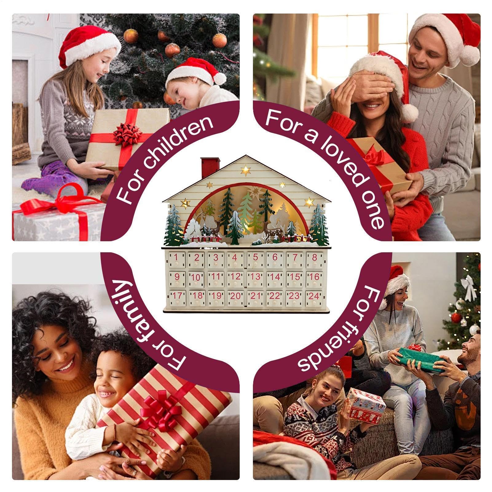 Cuenta Atrás Navidad 24 Días Gabinete de Escritorio Forma Casa Madera | Calendario de Cuenta Atrás para Navidad con Cajones para Apartamento Estantería Escritorio Salón Hogar