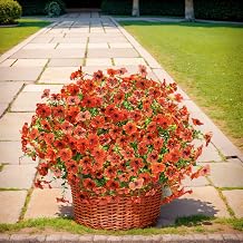 SHIAWASENA Realistic Outdoor Fake Plants Flowers, Artificial Flowers, UV Resistant, 12 Bundles Faux Silk Colorful Violet Flowers Bouquet with Eucalyptus Orange