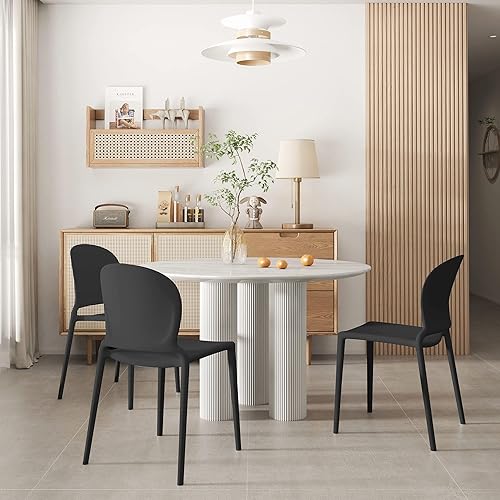 Miniatura 7 de Silla de comedor negra, juego de 3 sillas de plástico modernas para interiores, cocina y comedor, cómodas para cocina, comedor, dormitorio, sala de