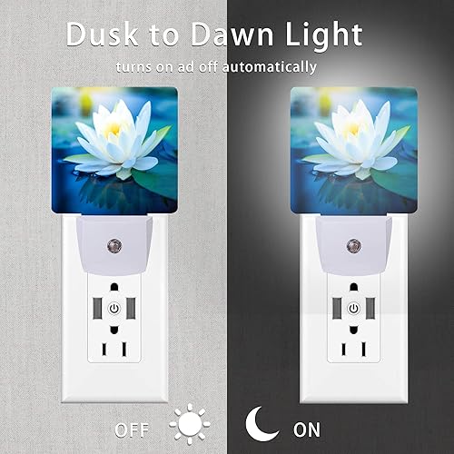 Miniatura 3 de Luz nocturna de loto blanco, hermosas luces nocturnas enchufables con sensor de atardecer a amanecer para dormitorio, baño y sala de estar, lámpara