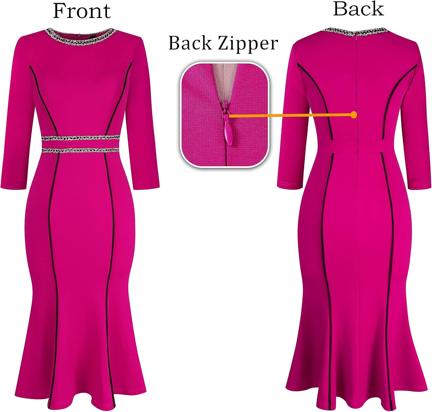 VFSHOW Womens Elegant Vintage Cocktail Business Office Mermaid Fitted Bodycon Midi Dress