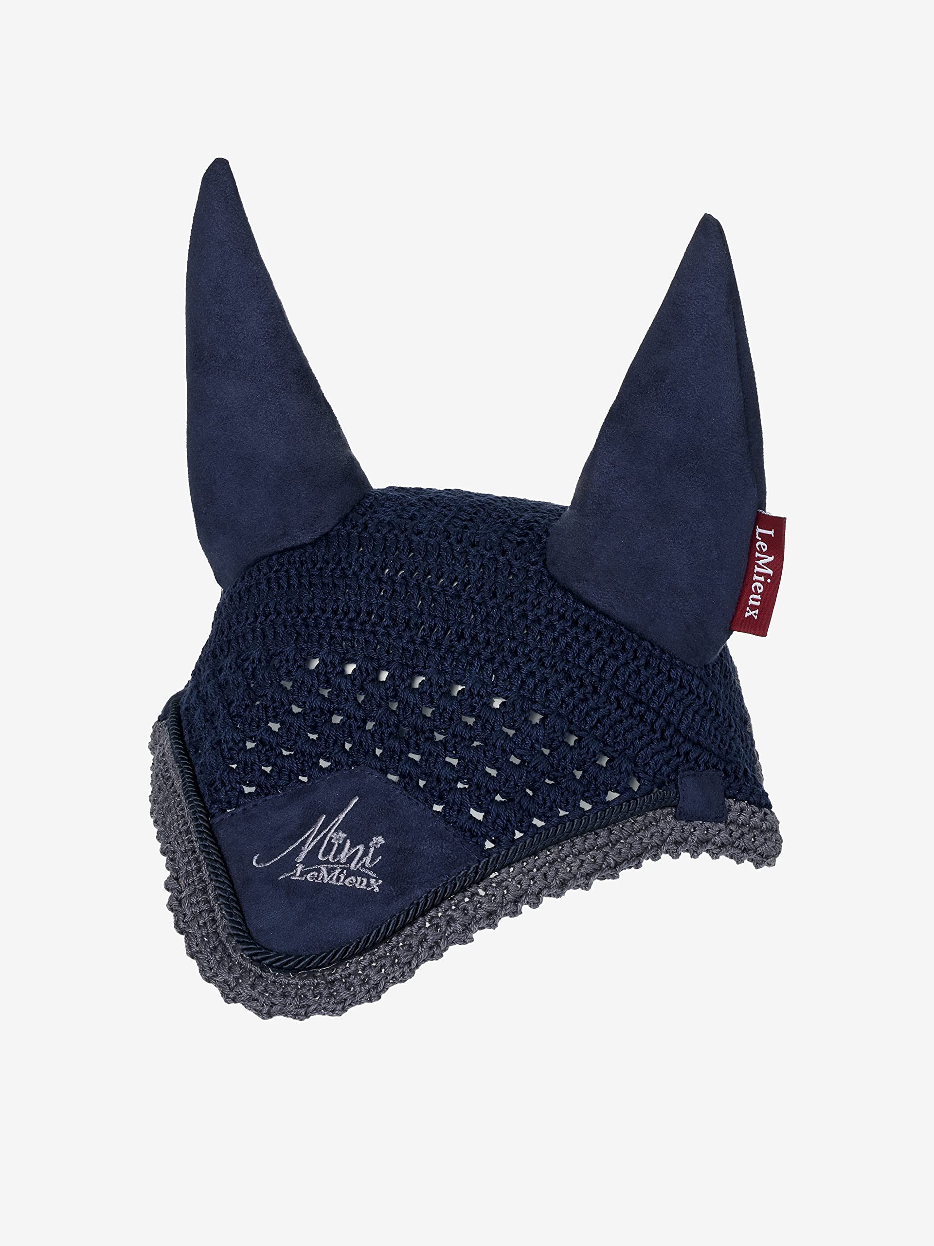LeMieux Mini Fly Hood in Indigo with Soft Lycra Ears - Close Knit Crochet - Comfortable Fit Equestrian Mask - Sport Horse Wear