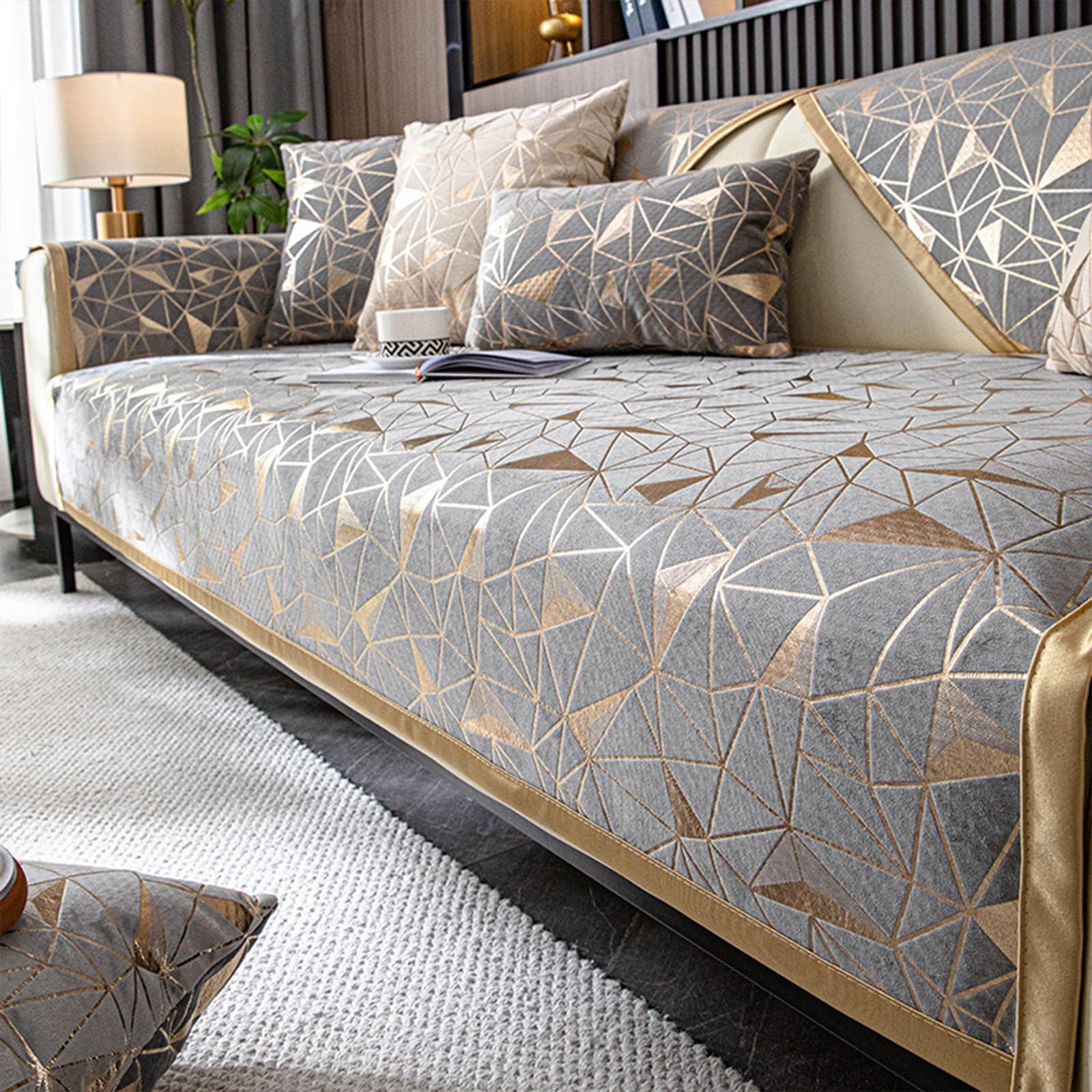 Chenille-Sofabezug, Rutschfester, luxuriöser Universal-Sofahusse für Ecksofa, 3-Sitzer-Couch, Liebe-Sitz, Relaxsessel mit Armlehnen- und Rückenlehnenbezug Gray 90x160cm/35.43x62.99in