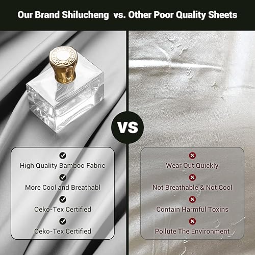 Miniatura 4 de Shilucheng - Juego de sábanas de 4 piezas, sábanas refrescantes, transpirables y suaves de mezcla de rayón derivado de bambú y con bolsillo profundo