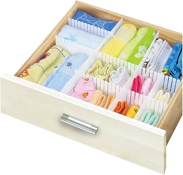 Simplify Interlocking Draw Organizers | 3 Piece | 24 x 3 Inch | Customizable Cut to Fit | Dresser | Cosmetics | Office Supplies | White