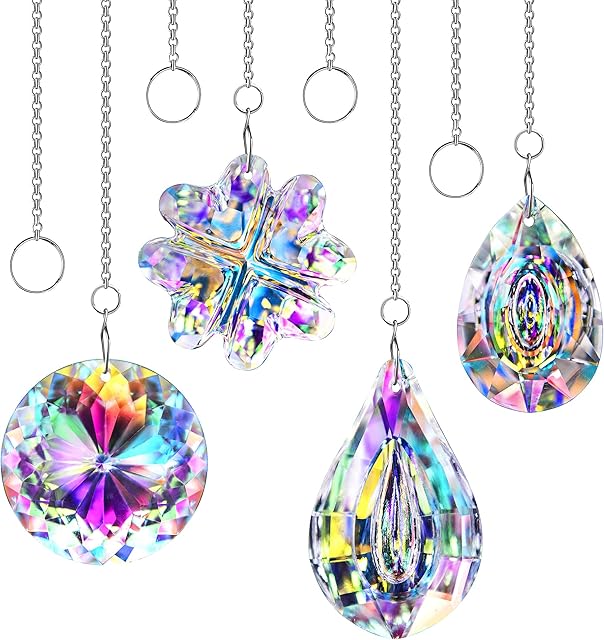 4pcs Crystal Suncatchers Hanging Sun Catchers Rainbow Maker for Home Lamp Chandelier Lamp Prisms