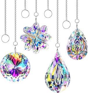 HDCRYSTALGIFTS 4pcs Crystal Suncatchers for Window Hanging Sun Catchers Indoor Rainbow Maker Crystals for Home Garden Decor Lamp Chandelier Lamp Prisms