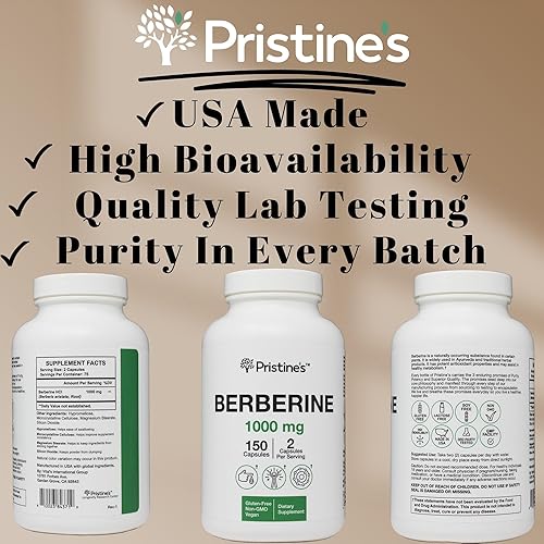 Miniatura 6 de PRISTINE'S Cápsulas de suplemento de berberina  1000 mg suministro para 75 días 150 cápsulas  Apoyo a la salud del corazón y la inmunidad
