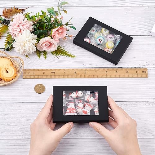 Miniatura 9 de BENECREAT Paquete de 30 cajas de papel kraft de 5 x 3 x 0.6 pulgadas con ventana de PVC transparente, caja de regalo para dulces, galletas y otras