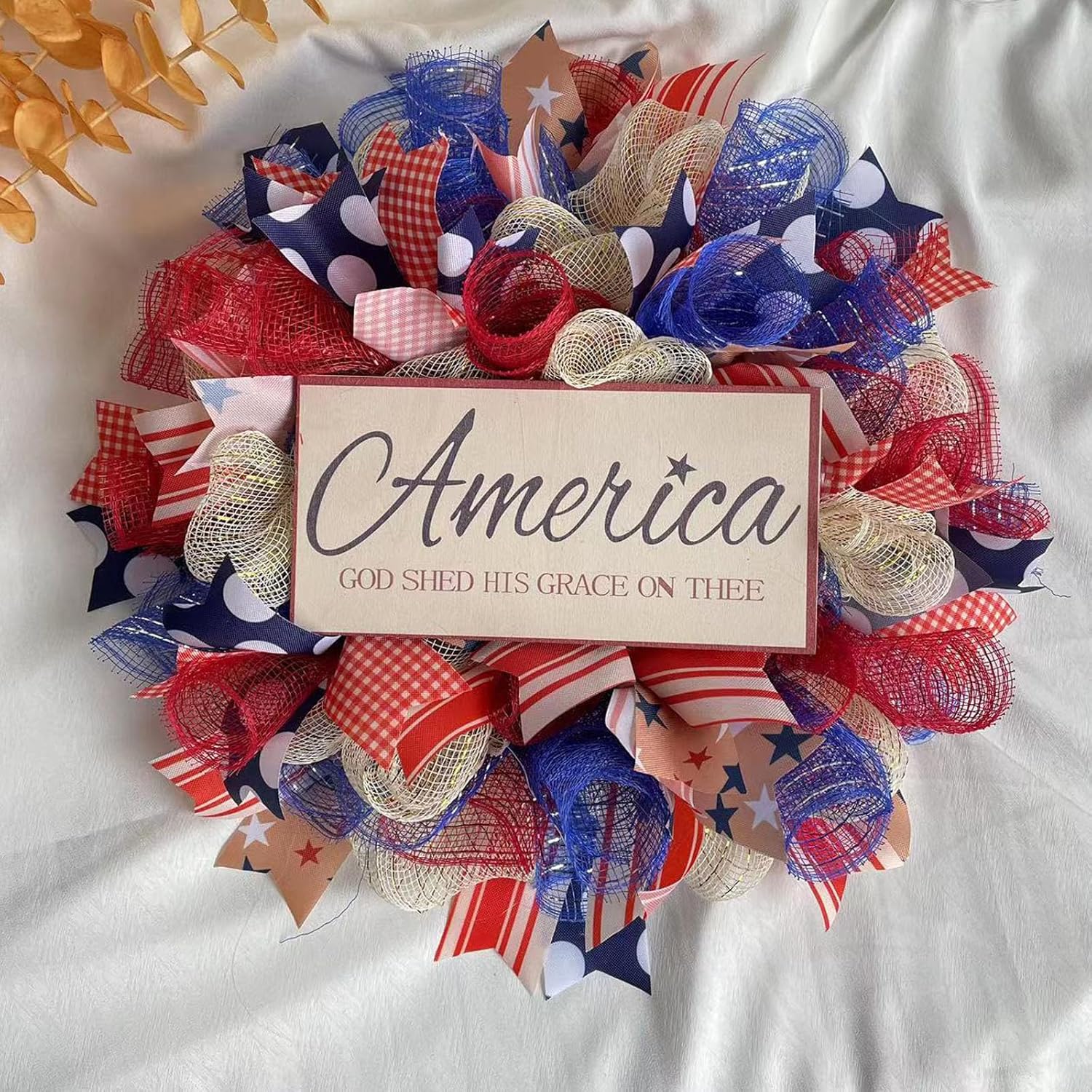 5 Rolls Patriotic Mesh Ribbon for Wreath, 10 Inch x 30FT Per Roll Metallic Foil Deco Mesh Rolls Red White Blue Stripe Decorative Mesh for 4th of July Independence Day Memorial Day Party Decor