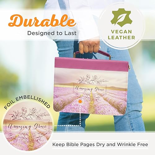 Miniatura 3 de Christian Art Gifts Funda para Biblia de moda Amazing Grace Scenic de piel sintética, rosa, mediana
