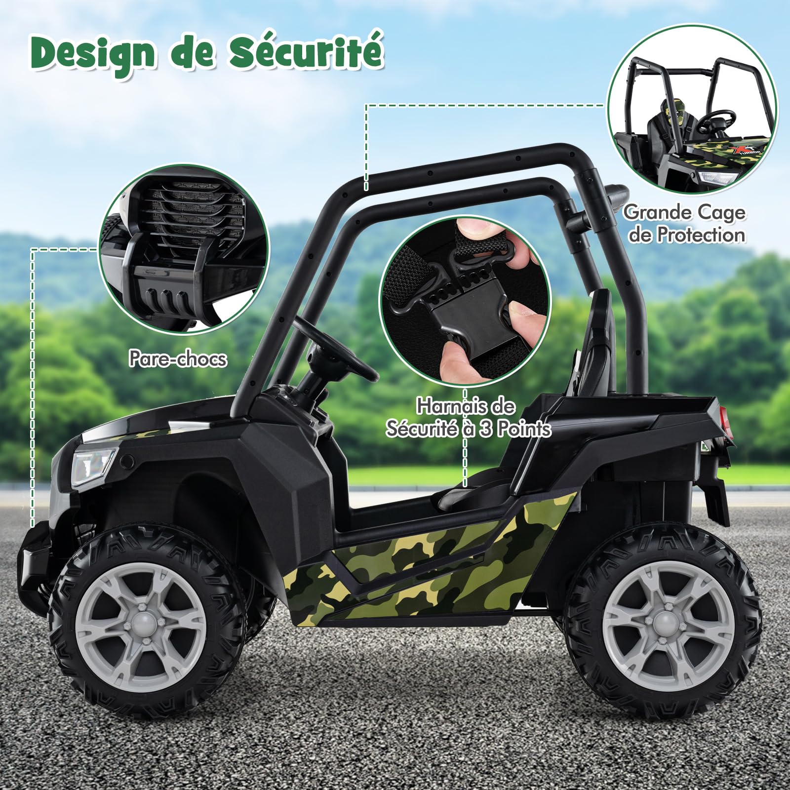 COSTWAY 24V Voiture Électrique Enfant avec Télécommande & 3 Vitesses(2,5-4,5km/h), Véhicule Électrique à 4 Roues avec Musique & Lumières LED, Démarrage Lent, Charge 30kg pour 3-8 Ans (Vert)