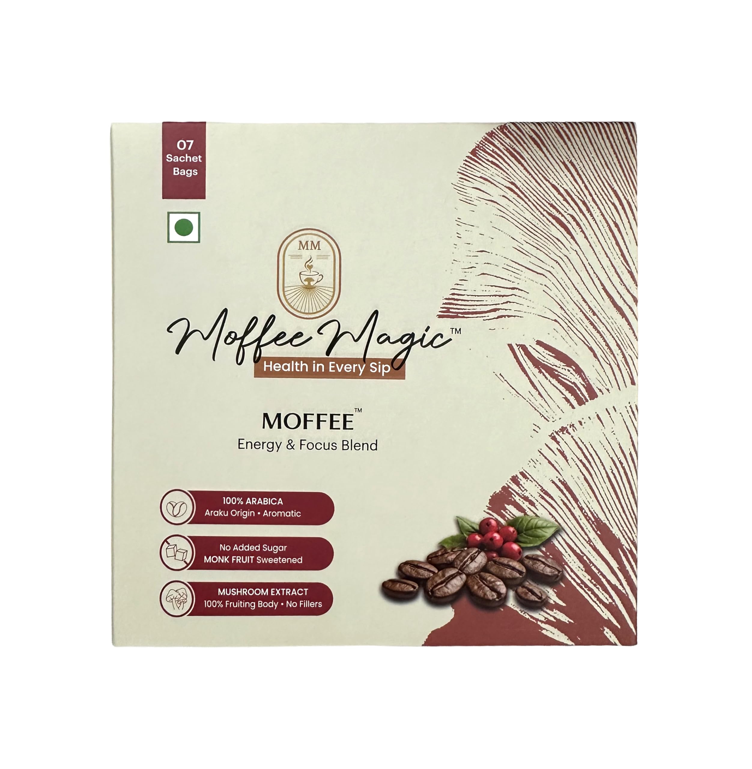 MOFFEE by Moffee Magic | Mushroom Coffee | 100% Premium Arabica Araku Instant Coffee | Fruiting Body Mushroom Extracts |