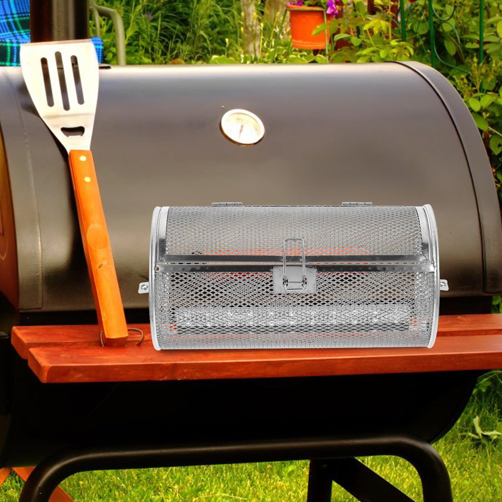 Gatuida Cestello per Grigliare in Metallo Inossidabile Design Rotante e Riscaldamento Uniforme per Verdure e Peperoni, per Cucina e Barbecue all'Aperto