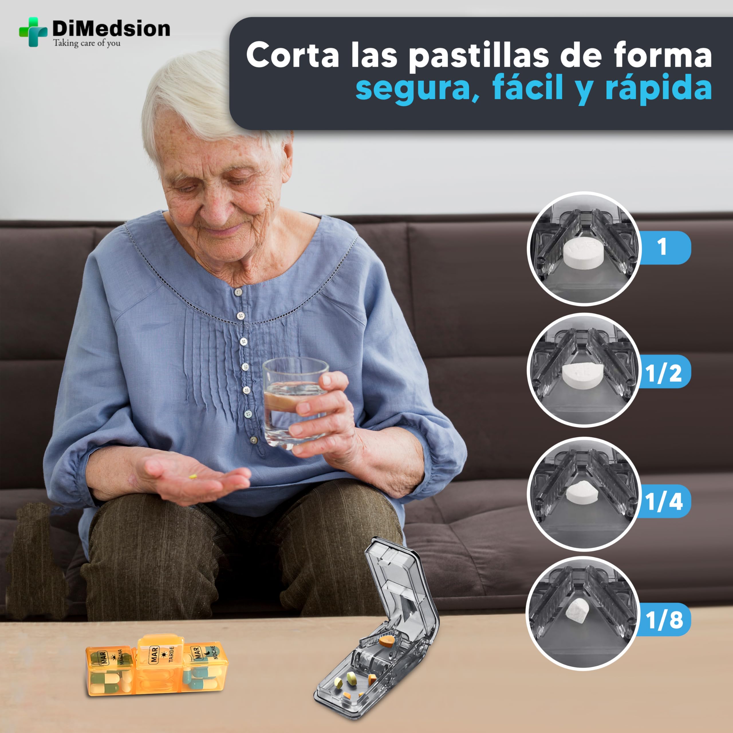 Pastillero Semanal 3 Tomas Español con cortador de pastillas | Pastillero Semanal 3 Tomas, Pastilleros Semanales 3 Tomas con Organizador Medicamentos, Caja para Medicamentos (Negro)