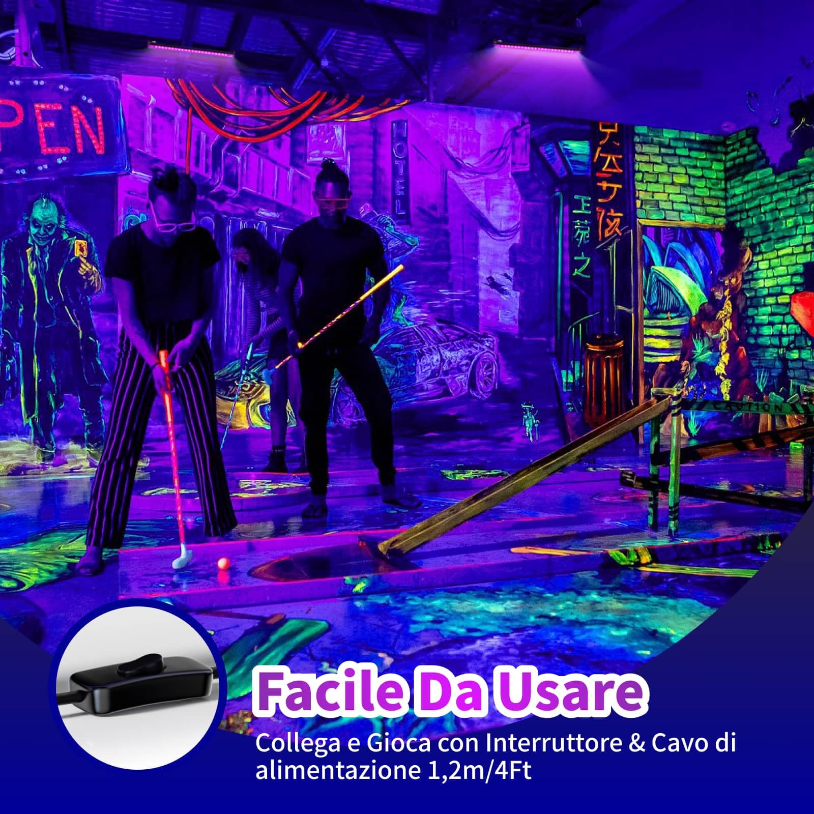 50W Luce Nera, 385nm Lampada UV LED Con Interruttore & Supporto Regolabile a 180°, IP66 Impermeabile, Proiettore di Luce UV per Halloween, Festa Glow - (1 Pacchetto)