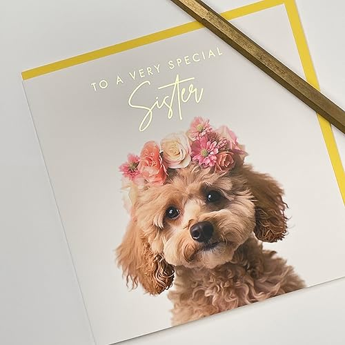 Miniatura 4 de Old English Co. Tarjeta de felicitación de perro caniche muy especial, tarjeta de cumpleaños floral de cachorro caniche para ella, lindas tarjetas