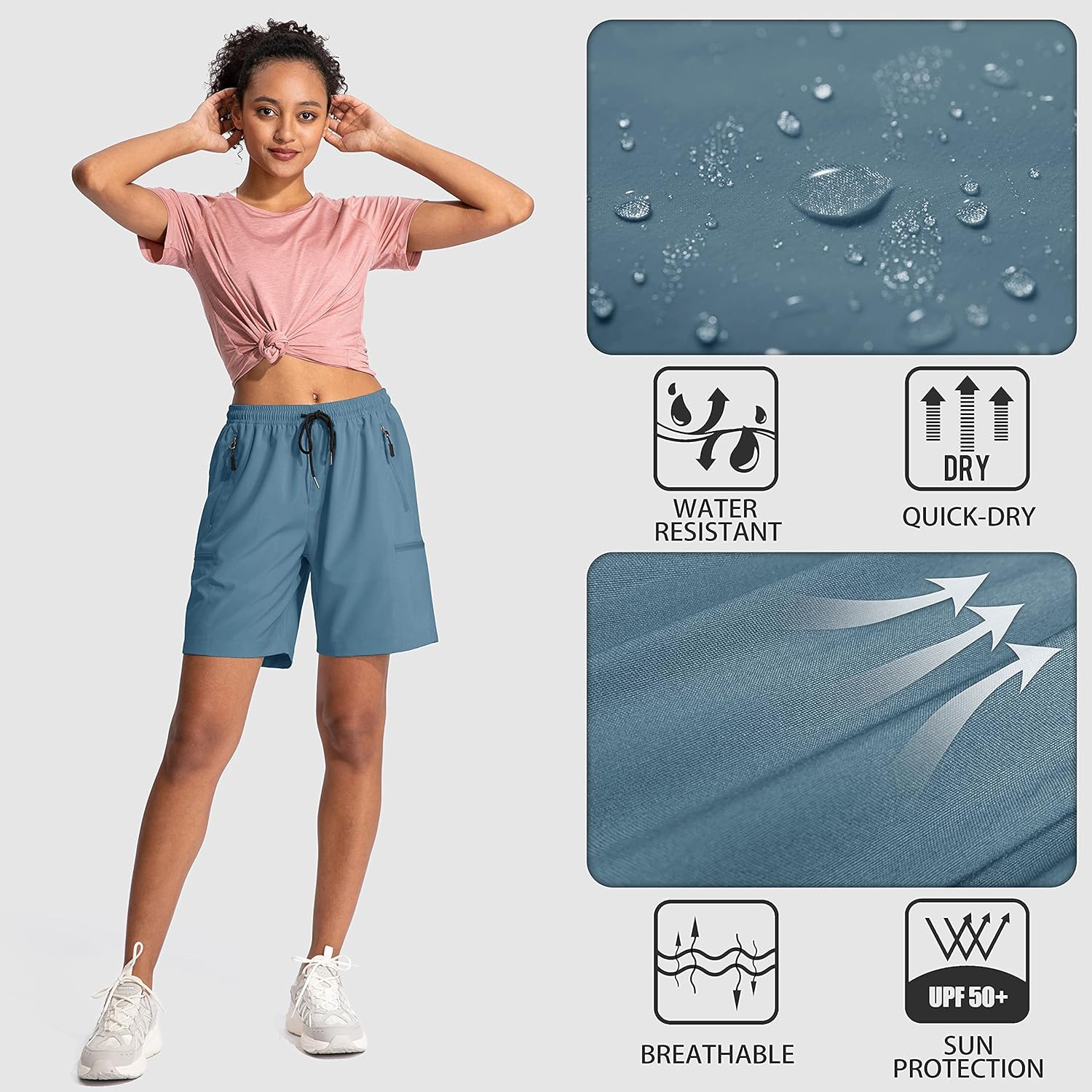 SANTINY Women's 5''/ 7''/9'' Hiking Cargo Shorts Quick Dry Lightweight Summer Shorts for Women Athletic Golf Zipper Pockets - Image 5