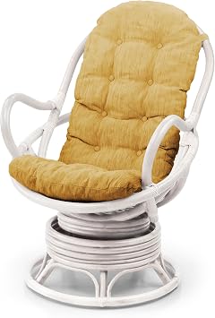 Lounge Swivel Rocking Java Chair Natural Rattan Wicker with Light Brown Cushion, White