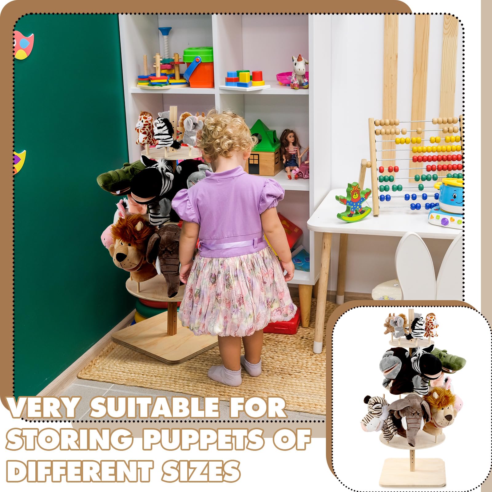 Puppet Storage Racks Doll Display Rack Wooden Puppet Stand Holds 8 Puppets - Natural Wood ...